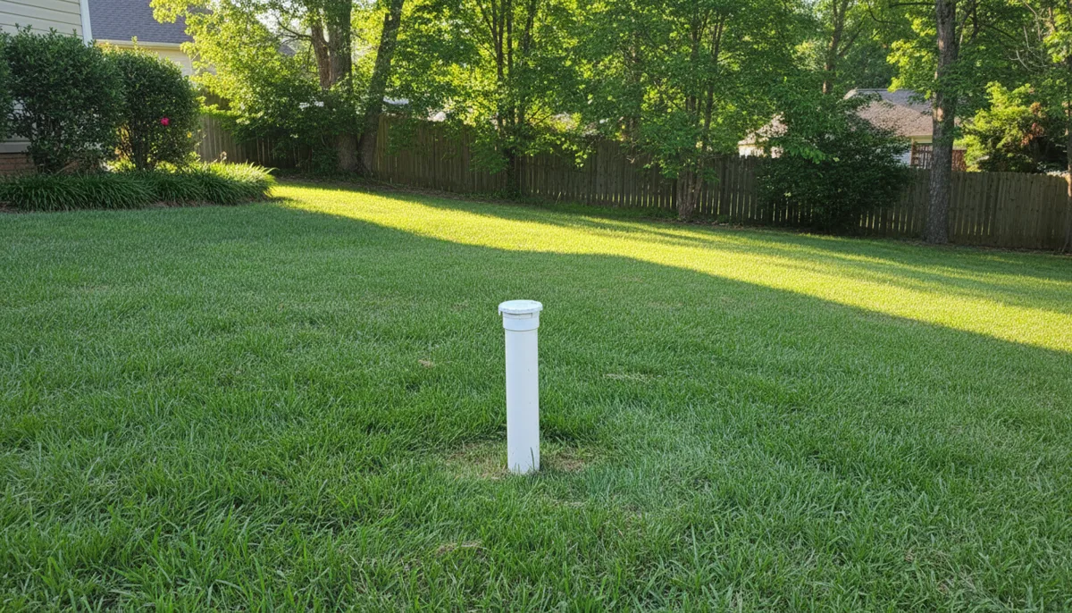Sewer cleanout in a backyard