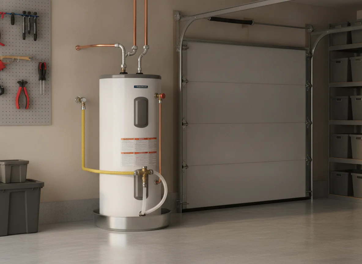 Residential water heater in a garage